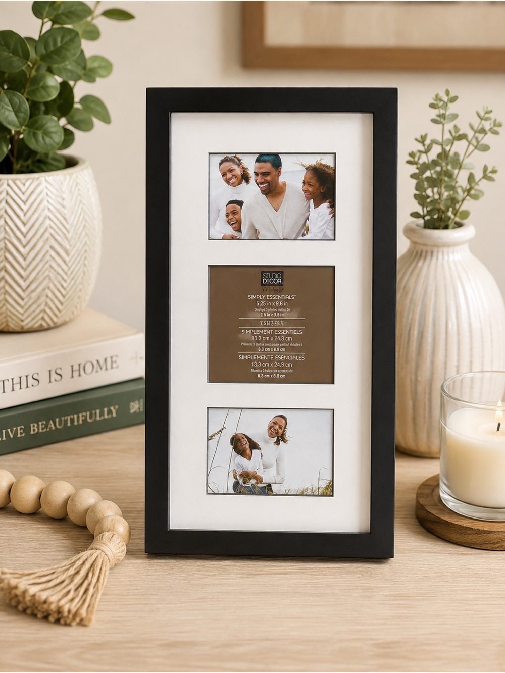 Studio Decor by Michaels Black Triple Photo Frame 5.25 x 9.6 Tabletop or Wall